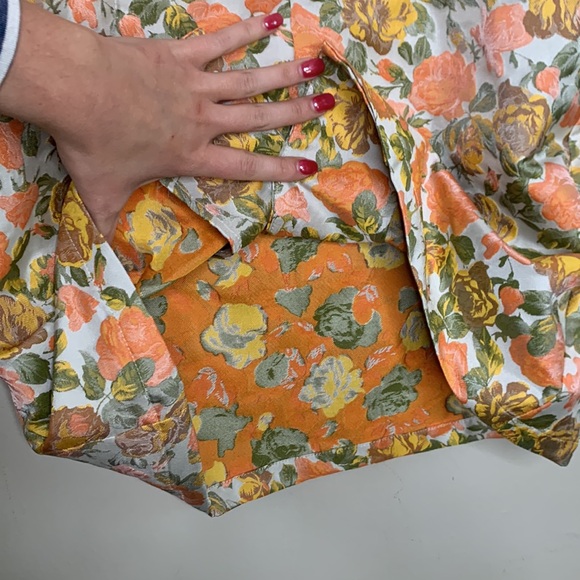 MOODIE Women's Size M Orange & Yellow Jacquard Floral Puffy Sleeved Mini Dress - Picture 11 of 15